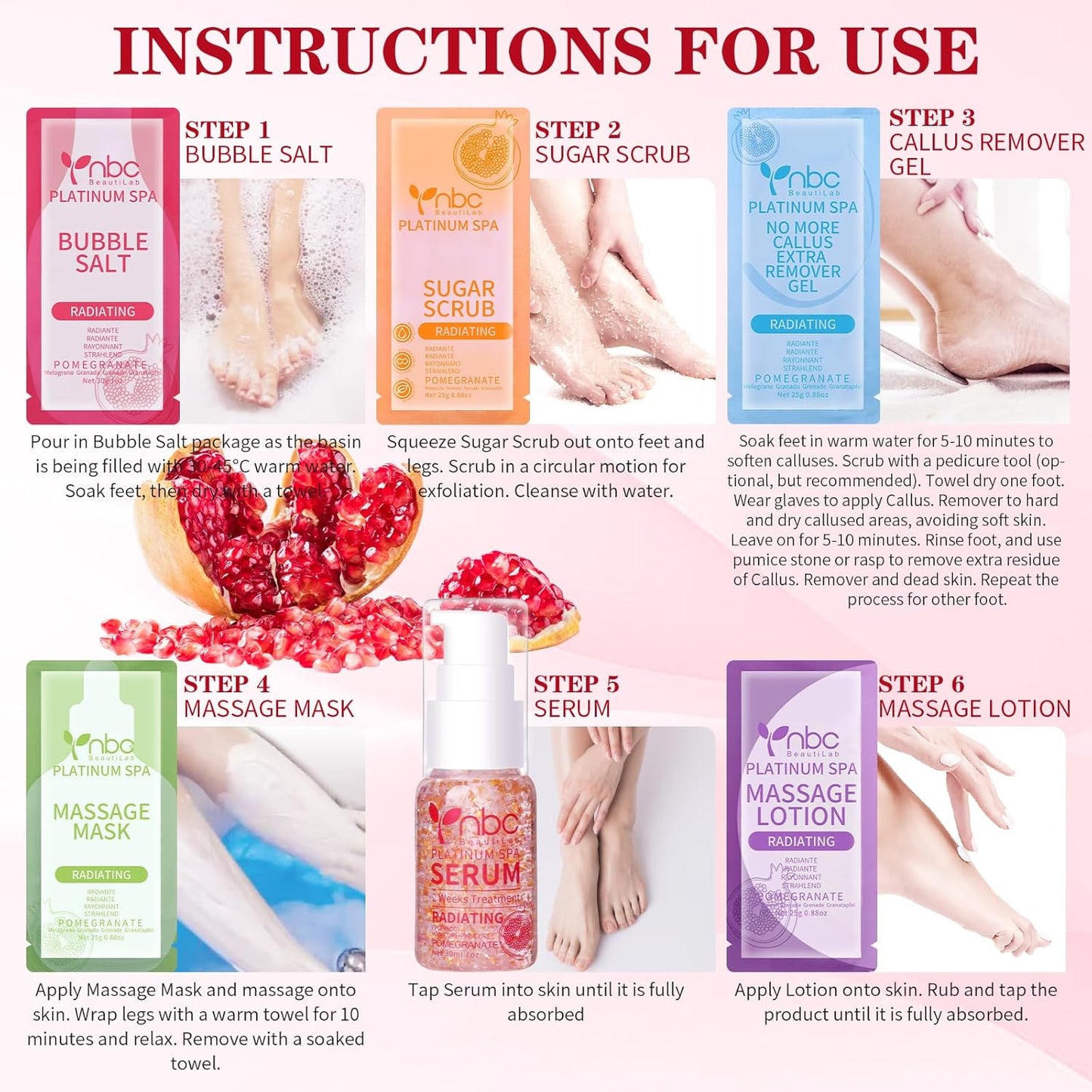 Pedicure Foot Soak Set - Upgraded 6 in 1 Foot Spa, Foot Bath Spa, Pedicure Kit, Foot Soak for Tired & Dry Cracked Feet, Athletes Feet and Calluses (Pomegranate)