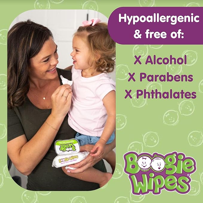 Saline Nose Wipes by Boogie, for Baby & Kids, Face, Hand & Body, Made with Vitamin E, Aloe, and Natural Saline, Unscented, 30 Count (Pack of 12)