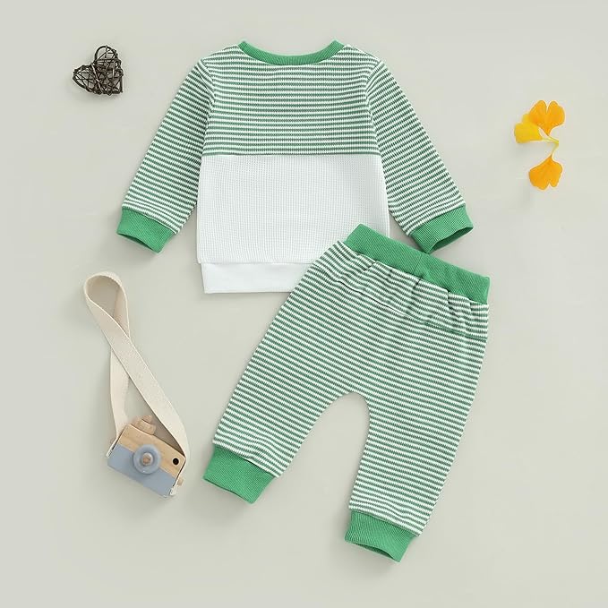 Toddler Baby Boy Fall Clothes Waffle Outfit Long Sleeve Color Blocking Sweatshirt Pullover Jogger Pant Set