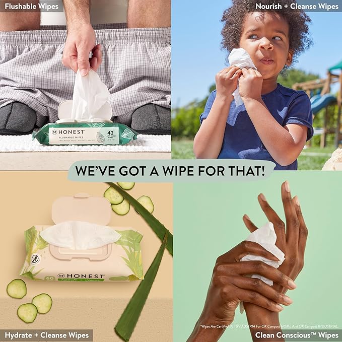 The Honest Company Clean Conscious Multi-Use Wipes | Hypoallergenic + Unscented for Sensitive Skin | Over 99% Water, Compostable, Plant Based, Baby Wipes | Balance Blues, 576 Count