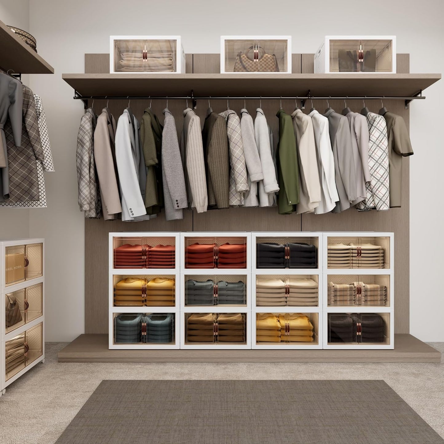 JOYMOOP Folding Storage Bins Organizer, 84 Quart Collapsible Storage Box with Wheels and Door, Stackble Plastic Storage Container for Clothing, Books and Sundries (XXL, 21 Gal, 1 Tier)