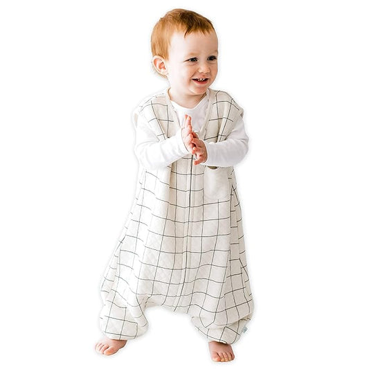 Tealbee Dreamsuit Toddler Sleep Sack with Feet – Walker Sleep Bag with Legs, Rayon made from Bamboo, Summer 0.8 TOG, 2-Way Zipper, 2T-3T - Checkered