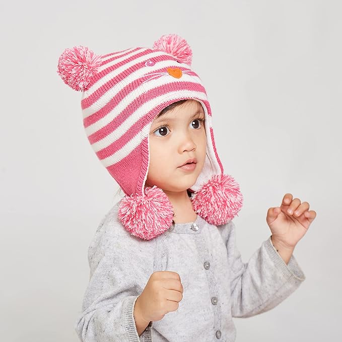 LANGZHEN Toddler Kids Infant Winter Hat,Earflap Knit Warm Cap Fleece Lined Beanie for Baby Boys Girls