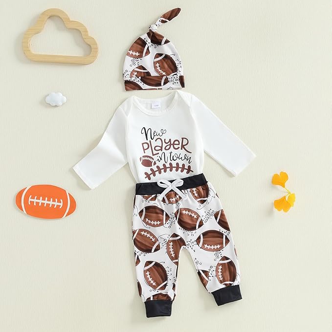 Baby Boy Hockey Outfit New Player in Town Long Sleeve Romper Long Pants Hat Set 3Pcs Newborn Fall Winter Clothes