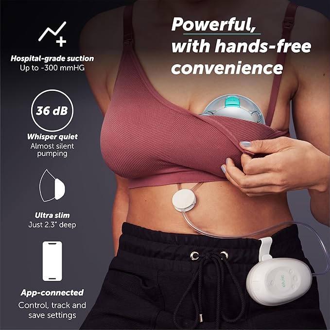 Elvie Stride 2 Hospital-Grade, App-Controlled Single Breast Pump - Hands-Free, Wearable, Ultra-Quiet & Electric with 10-Settings & Rechargeable