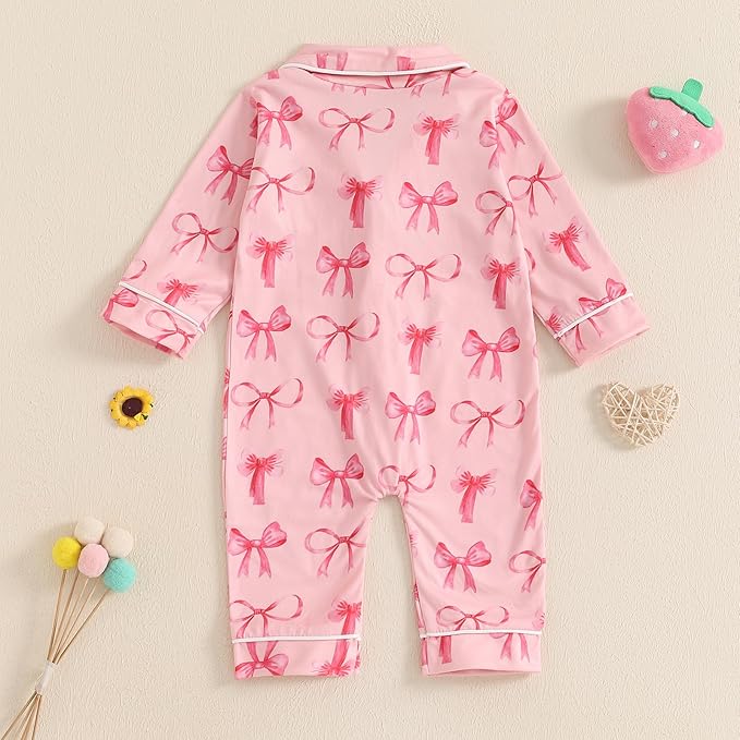 Balaflyie Baby Girl Button Down Pajamas Romper One-Piece Jumpsuit Long Sleeve Sleeper Infant Sleepwear