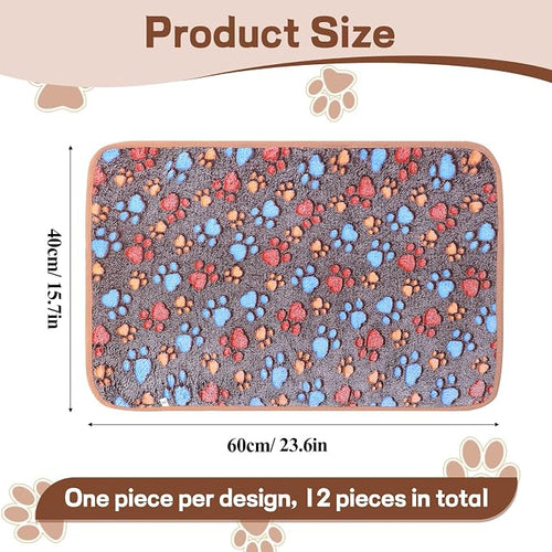 12 Pcs Dog Blanket Pet Paw Print Fleece Blanket Cat Soft Warm Sleep Mat Guinea - Image 2