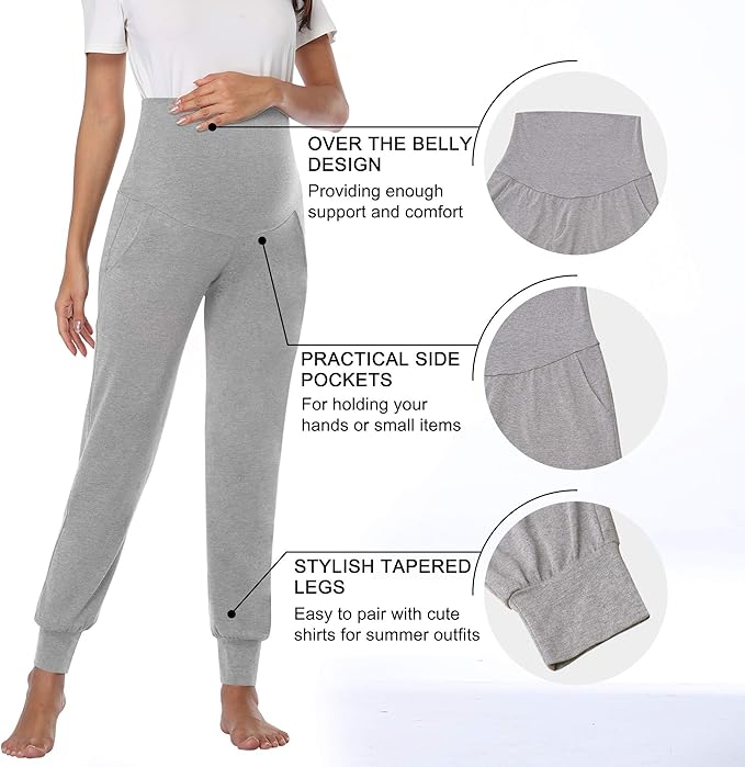 AMPOSH Women's Maternity Pants Stretchy Lounge Workout Pants Casual Loose Comfy Pregnancy Joggers with Pockets