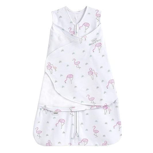 HALO 100% Cotton Sleepsack Swaddle, 3-Way Adjustable Wearable Blanket, TOG 1.5, Flamingos, Newborn, 0-3 Months