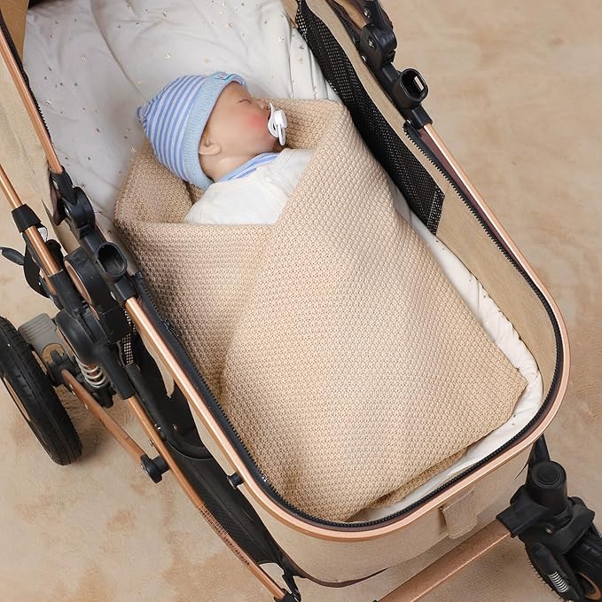 Neiwech Baby Blanket Knit Cozy Soft Lightweight Crib Stroller Nursery Receiving Swaddling Blankets for Newborn Infants Boys Girls Camel 30x40 Inch