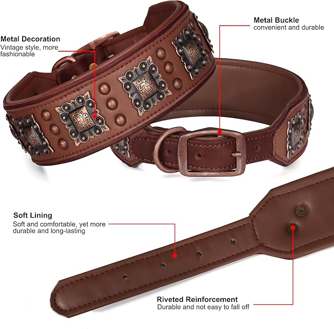 PET ARTIST Upgrade Padded Leather Dog Collar, 2 inch Wide Genuine Leather Dog - Image 5