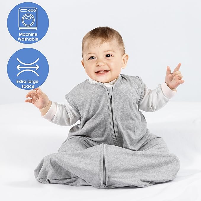 Baby Sleep Sack 18-24 Months Baby Wearable Blanket 100% Rayon Cotton 2-Way Zipper Toddler Sleeping Sack，Comfy Soft Lightweight TOG 0.3(grey)