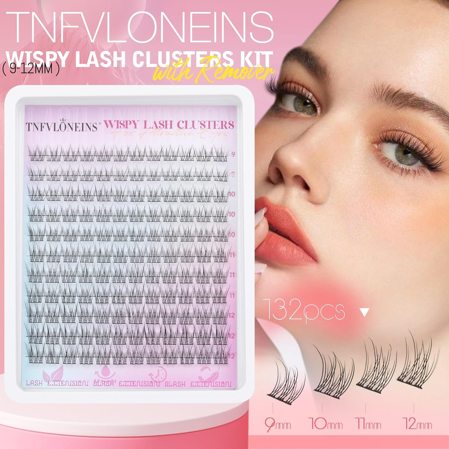 Wispy Lash Clusters Kit Natural Lash Extension Kit 9-12MM Cluster Eyelash Extensions Kit DIY Eyelash Extension Kit Individual Lashes Clusters Eyelash Extension with Lash Remover by TNFVLONEINS
