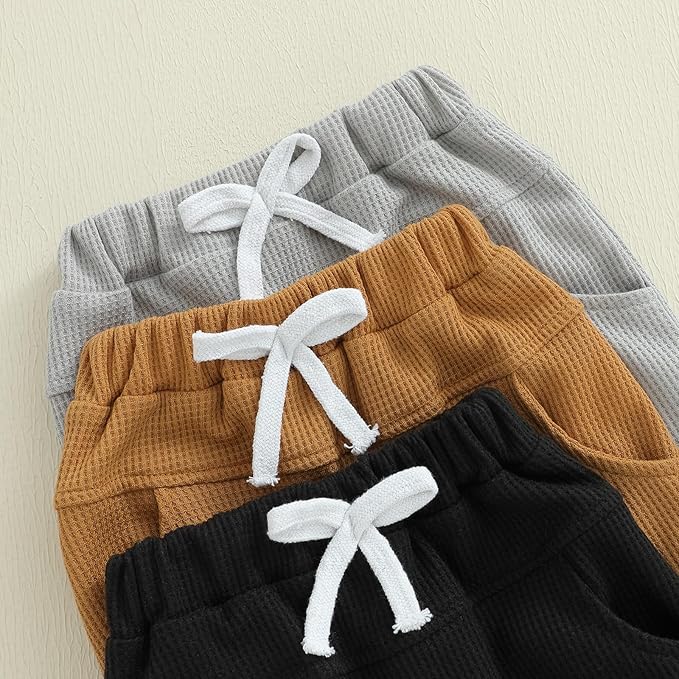 Sejardin Toddler Baby Boy Girl Pants 3 Pack Solid Color Elastic Waist Jogger Sweatpants Newborn Infant Casual Bottoms