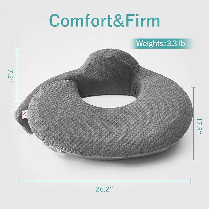 QSTEHEML Nursing Pillow for Breastfeeding - Adjustable Breastfeeding Pillows for Women with More Support & Removable Cover, Baby Feeding Pillow for Newborn Moms and Baby Essentials,Grey