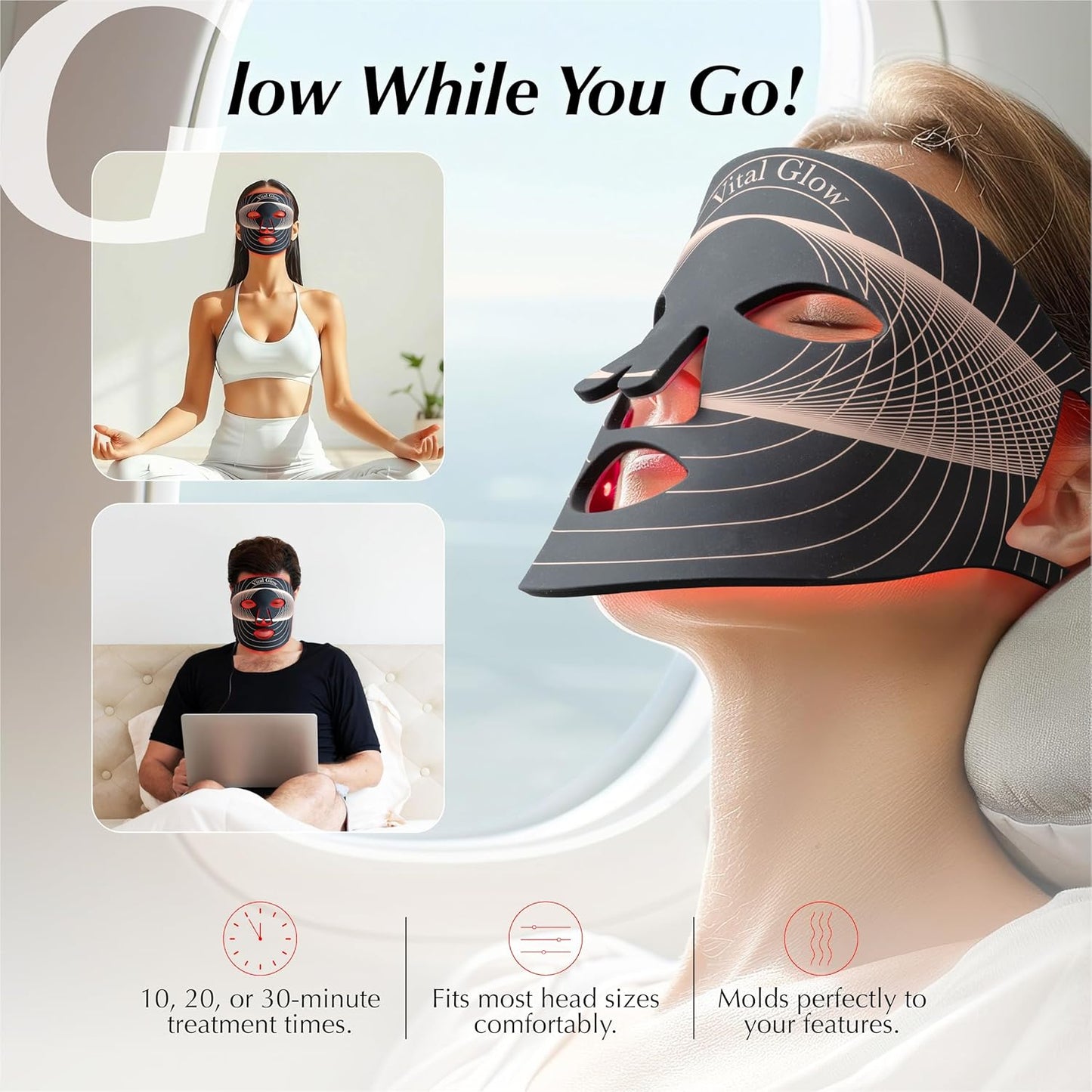 Red Light Therapy Mask, LED light Therapy for Face + Jade Roller & Gua Sha, At-Home Skincare Beauty Treatment, Anti-Aging, For Home, Portable & Rechargeable