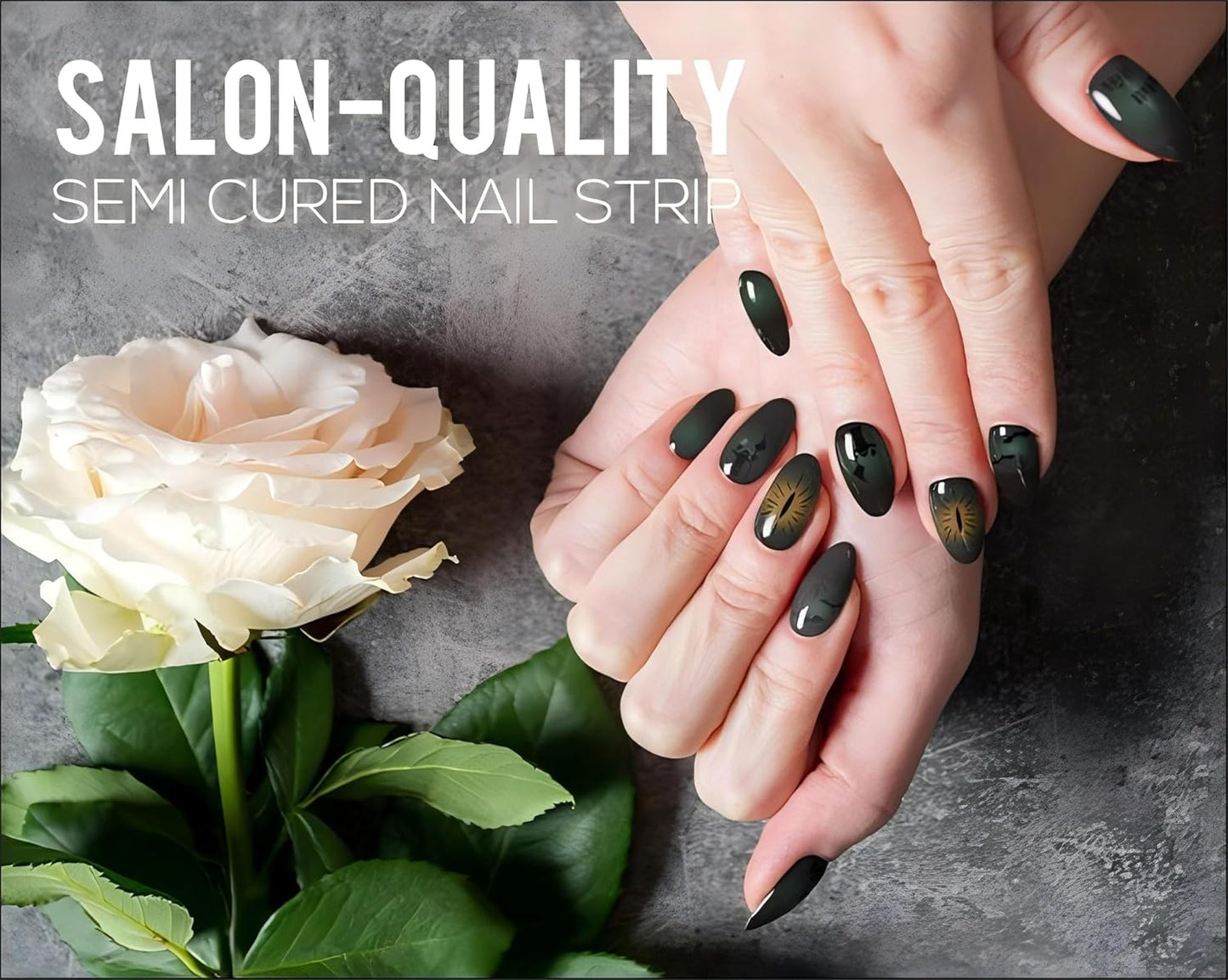 Gloss Nail Strips|Uv Free|22 Pcs,Gel Nail Stickers|Long Lasting Two Weeks and Easy to Apply&Remove|Dark Halloween