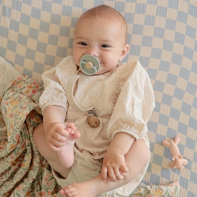 FRIGG Little Viking Natural Rubber Baby Pacifier 2-Pack | Made in Denmark | BPA-Free (Sage/Cream, 6-18 Months)
