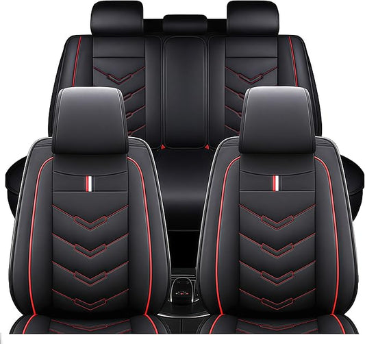 Leather Car Seat Covers Fit for LR Range Rover 2022-2025, 5 Seater Waterproof and Wear-Resistant Seat Cover Interior Accessories(Full Set,Black&Red)