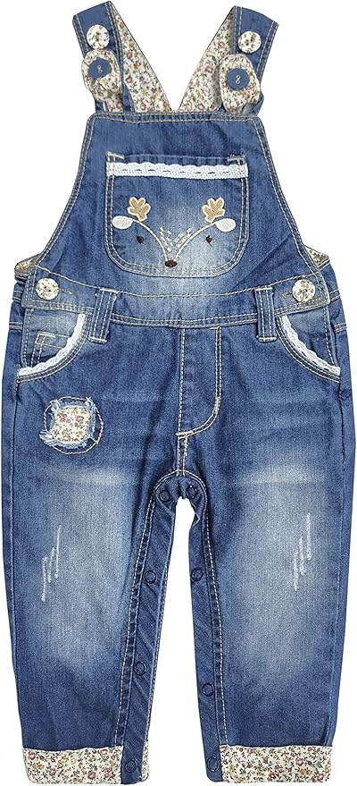 KIDSCOOL SPACE Baby Little Kids Cute Denim Embroidered Fashion Jean Overalls