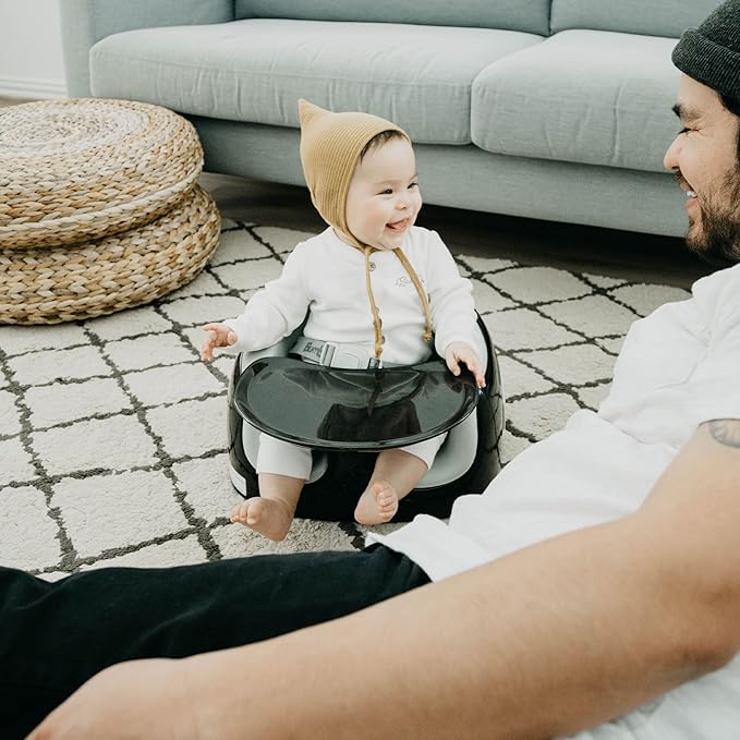 Bumbo 3-in-1 Multi-Seat for 6 to 36 Months, Travel Baby Feeding & Play Floor Seat, All-in-One Portable Booster with Tray & Toddler High Chair, Black/Cool Grey