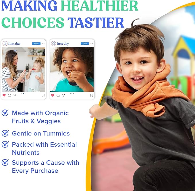 FIRST DAY Kids Multivitamin Gummies Age 4+, Strawberry & Orange - Kids Vitamins Multivitamin Gummy A C D3 K2 B1 B2 B6 B12 Folate, Immunity & Brain Function, Vegan - 60 Day Supply, Packaging May Vary