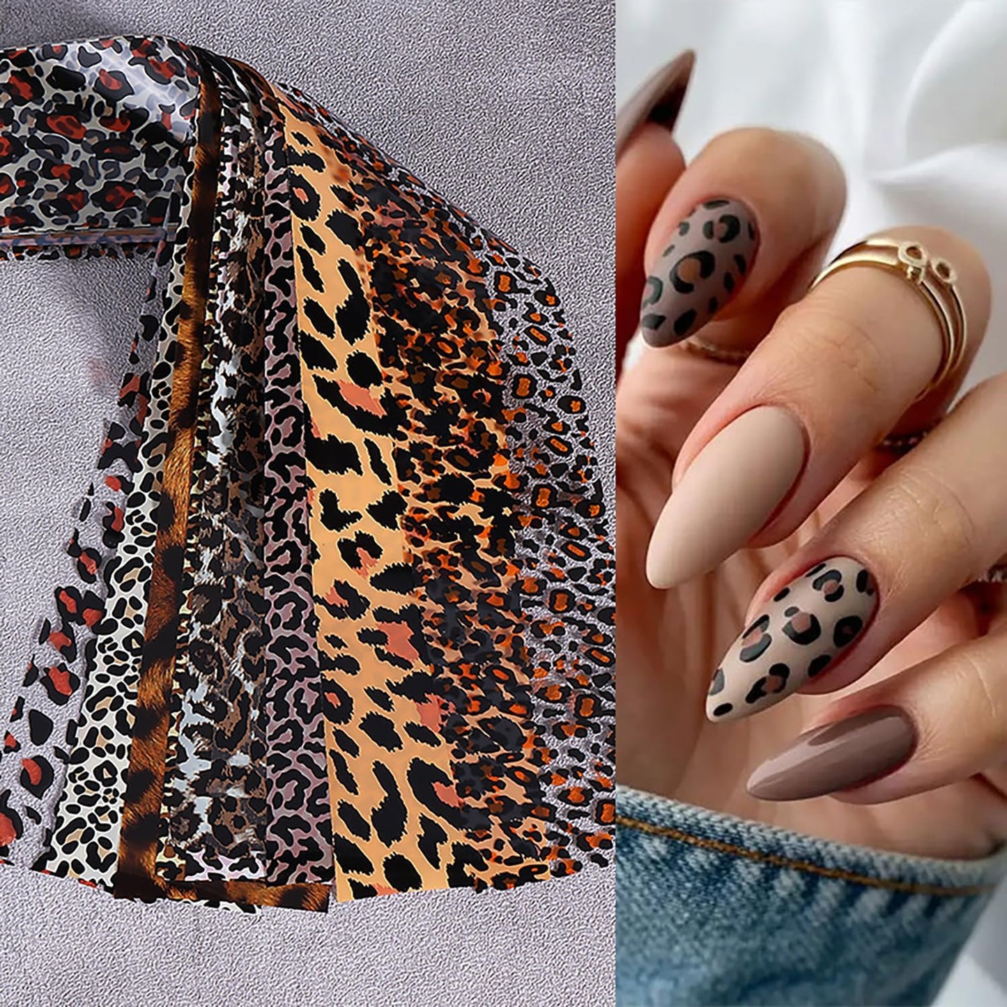 10 Rolls Leopard Print Nail Foil Transfer Stickers Autumn Winter Nails Decoration Self Adhesive Leopard Nail Foils Transfer Nail Art Animal Print Nails Supplies for Women DIY Manicure Accessories