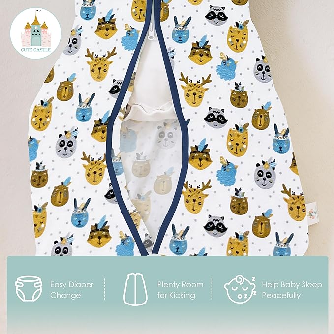 Cute Castle Baby Sleep Sack 18-24 Months - Lightweight 100% Cotton 2-Way Zipper TOG 0.5 Infant Wearable Blanket, Newborn Essentials Toddler Sleep Clothes, 3 Pack(Blue, Balloons, Animals)