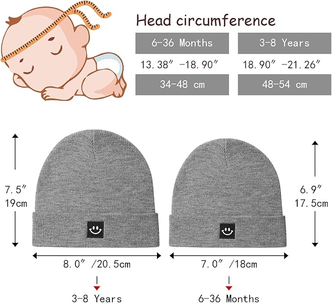 Baby Beanie Knit Ski Hat with Cute Face for Girls Boys 0-7 Years