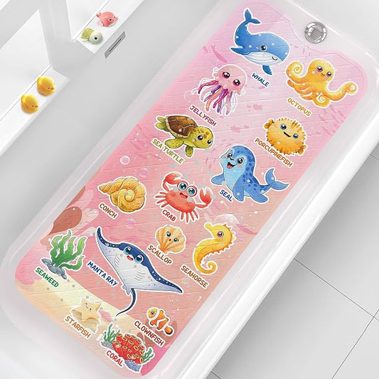 XIYUNTE Baby Bath Mat for Tub Non Slip Kids Bath Mat - 40"x16" Extra Long Bathtub Mat Non Slip Kids, Eco-Friendly Toddler Bath Mats with Suction Cups for Secure Grip, Easy to Clean & Easy Drying