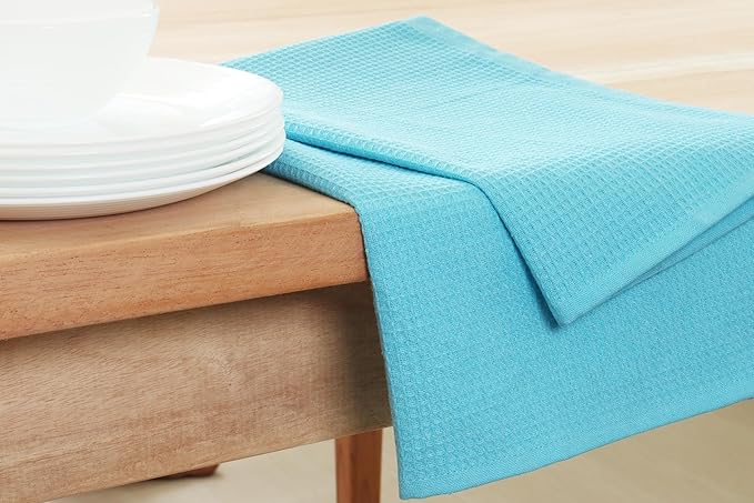 PurpleEssences Waffle Weave Kitchen Towel, 100% Cotton - 15 x 25 Inches, with Hanging Loop Ultra Soft Absorbent Quick Drying Dish Cloth, Tea and Hand Towels, 4 Pack -Fall Thanksgiving - Aqua Blue