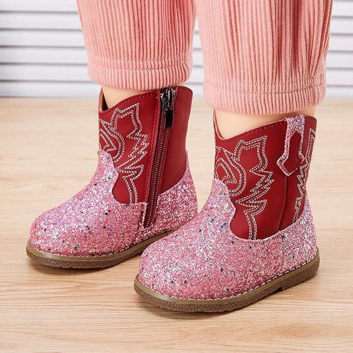 BMCiTYBM Baby Cowboy Cowgirl Boots Infant Western Shoes Boys Girls Round Toe Boots All Seasons 6-24 Months