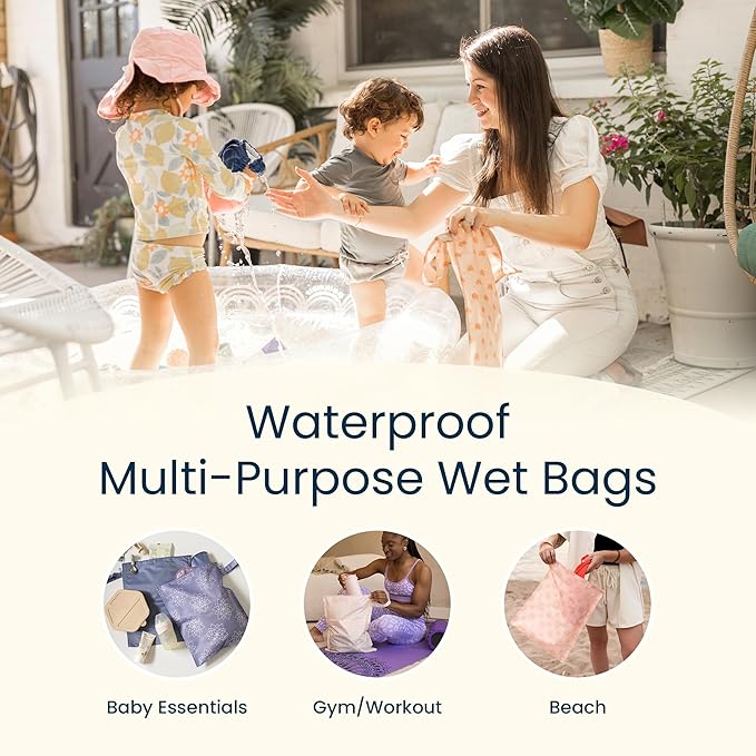 Tiny Twinkle Wet Dry Bag – 2 Pack Reusable Waterproof & Mess Proof Wet Bags for Swimsuits & Travel, Baby Towels & Beach Essentials,a Diaper Bag Must-Have(Luna)