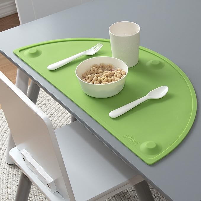 GASARÉ, Extra Large 20 x 11 Inches, Silicone Placemats for Dining Table, Suction Cups, Raised Edges, Non-Slip, Food Grade, BPA Free, Dishwasher Safe, Green
