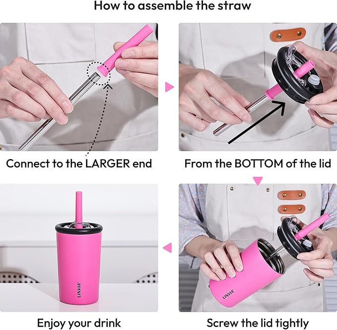 Candy Tumbler, 20 oz Kids Insulated Stainless Steel Water Bottle with Spill Resistant Silicone-Metal Straw and 2-in-1 Lid, BPA-Free, Cup Holder Friendly, Dishwasher Safe, Dark Black