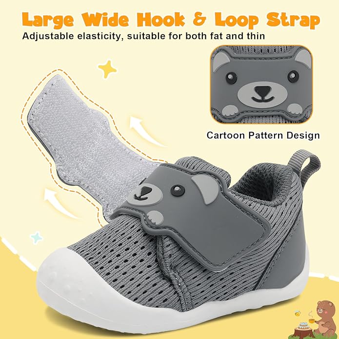FEETCITY Baby Walking Shoes Wide Baby Shoes Boys Girls Infant Sneakers Crib Shoes Breathable Toddler Barefoot Shoes Slip On Shoes