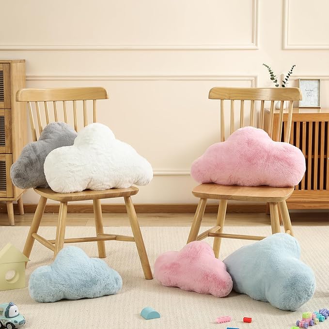 YRXRUS Cloud Pillows, White Cloud Shaped Pillow, Decorative Throw Pillow Gifts, Cute Plush Room Decor, Fluffy Faux Rabbit Fur 13"x21" Pillows for Living Bedroom Kids Room