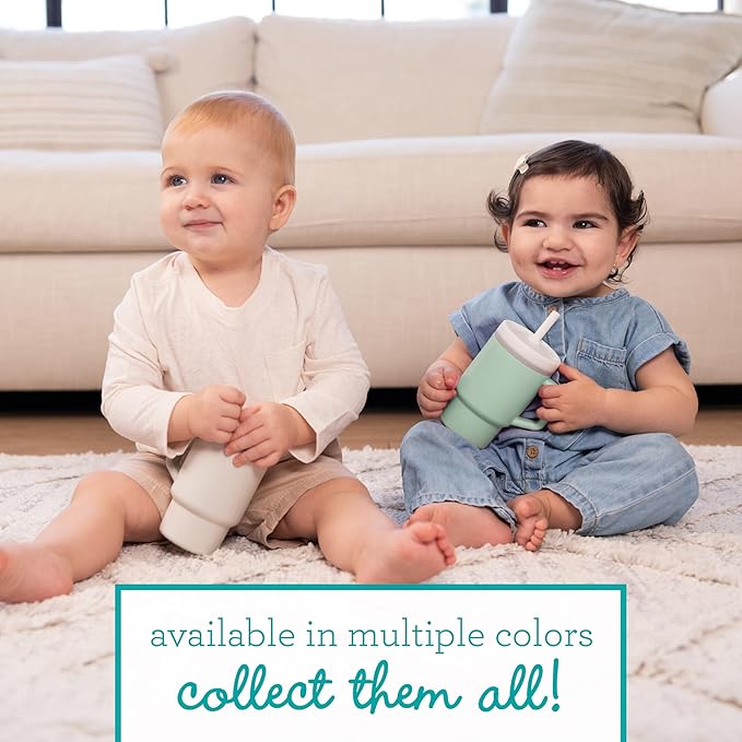Infantino My 1st Tumbler, Silicone Sippy Cup with Straw & Handle, Spill-Resistant Baby Cup for On-the-Go, BPA-Free Transition Bottle, Cream
