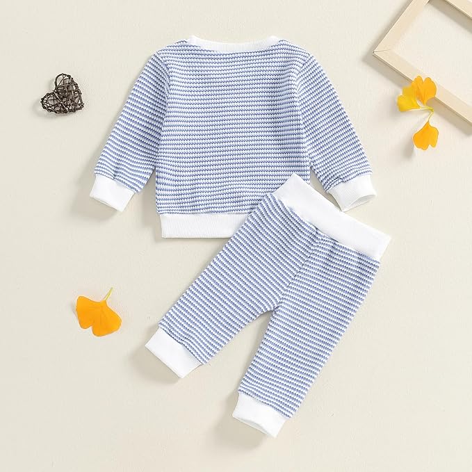 Toddler Baby Boy Fall Clothes Waffle Outfit Long Sleeve Color Blocking Sweatshirt Pullover Jogger Pant Set