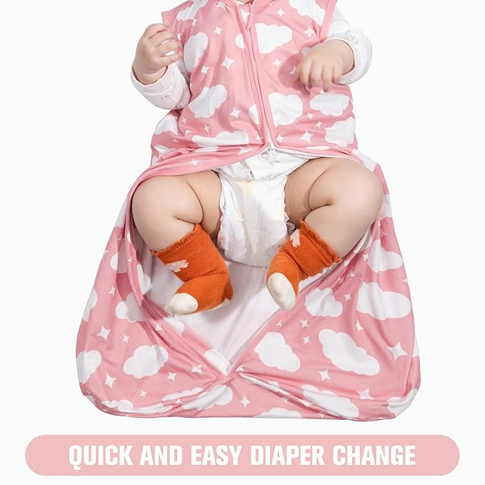 Baby Sleep Sack 0-6 Months Baby Wearable Blanket 100% Rayon Cotton 2-Way Zipper Toddler Sleeping Sack，Comfy Soft Lightweight TOG 0.3（Cloud）