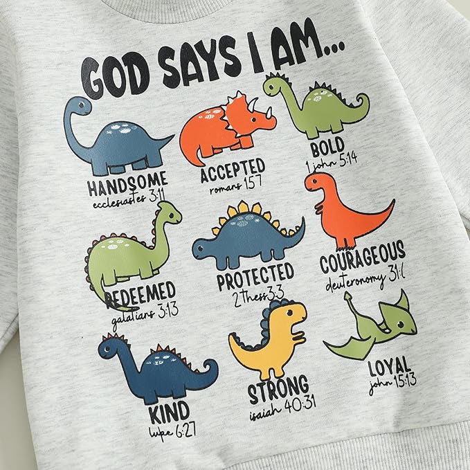 Nyapruwe Toddler Baby Boy Fall Outfit Funny Print Long Sleeve Sweatshirt Joggers Pants Set Kids Warm Winter Clothes
