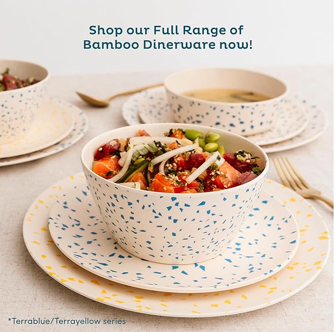 Nook Theory 4 Pack Bamboo Bowls - 22 Oz Reusable Bowl, Dishwasher Safe - Not Microwavable Bamboo Dishes (Dino)