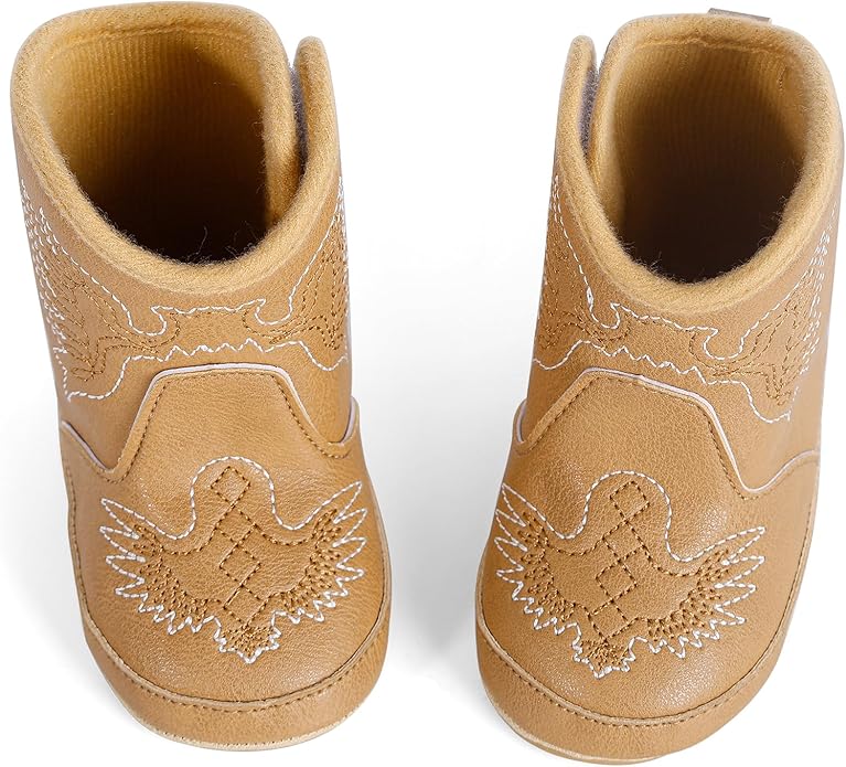 MK MATT KEELY Leather Western Boots Cowboy Bootie Soft Sole Non-Slip Crib Shoes for Baby Infant Toddler Girls Boys Newborn