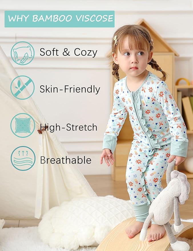 JunNeng Baby Girl Viscose from Bamboo Sleeper with Mitten Cuffs, 2 Way Zipper Romper, Sleep N' Play Pajamas 0-18 Months