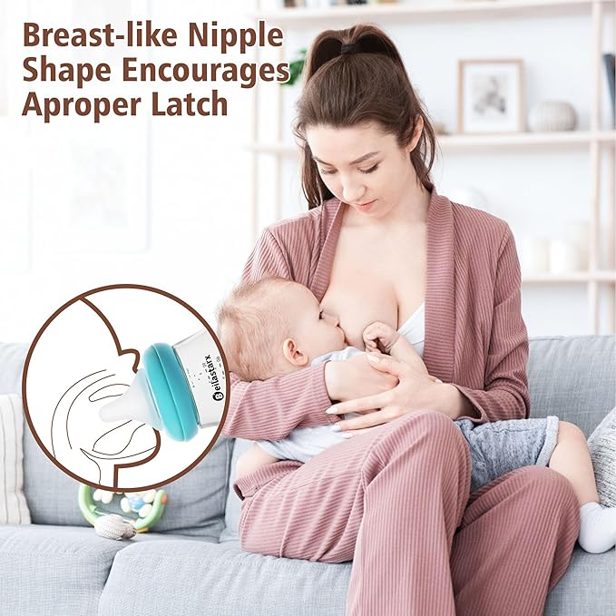 Glass Baby Bottles with Natural Response Nipple Size S - Anti Colic Baby Bottles Wide Neck Slow Flow Baby Bottle (Multicolor, 6oz (Pack of 2))