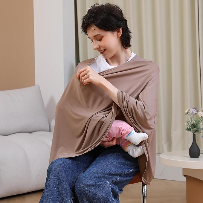 Multi-use Nursing Cover for Breastfeeding, 360°Full Coverage Nursing Poncho, Rayon Soft & Breathable Breastfeeding Cover up (Smooth Rayon, Mocha)
