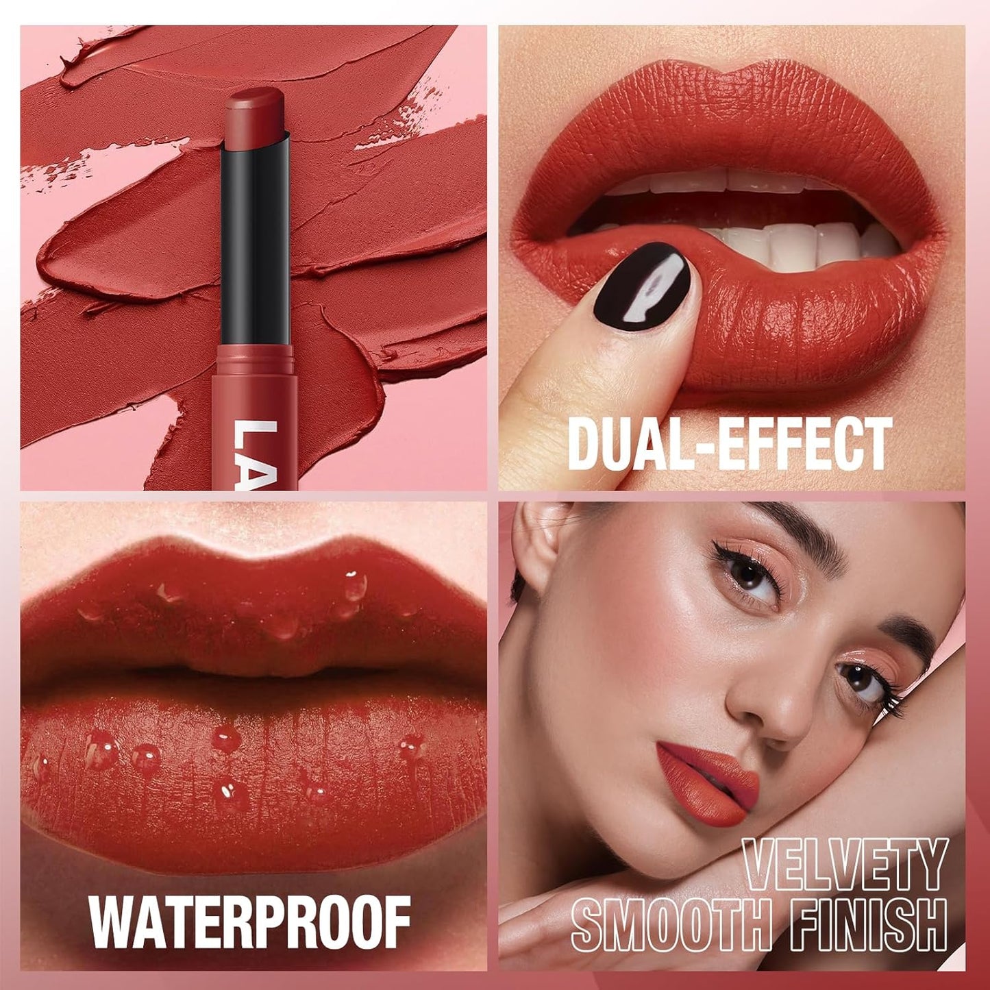 Jolilab 2Pcs Velvet Matte Lipstick Nude Matte Soft Dark Color Stick High Pigmented Long-Lasting Waterproof Lip Stick Lip Balm Beauty Cosmetics Gift for Girls and Women（03#+04#