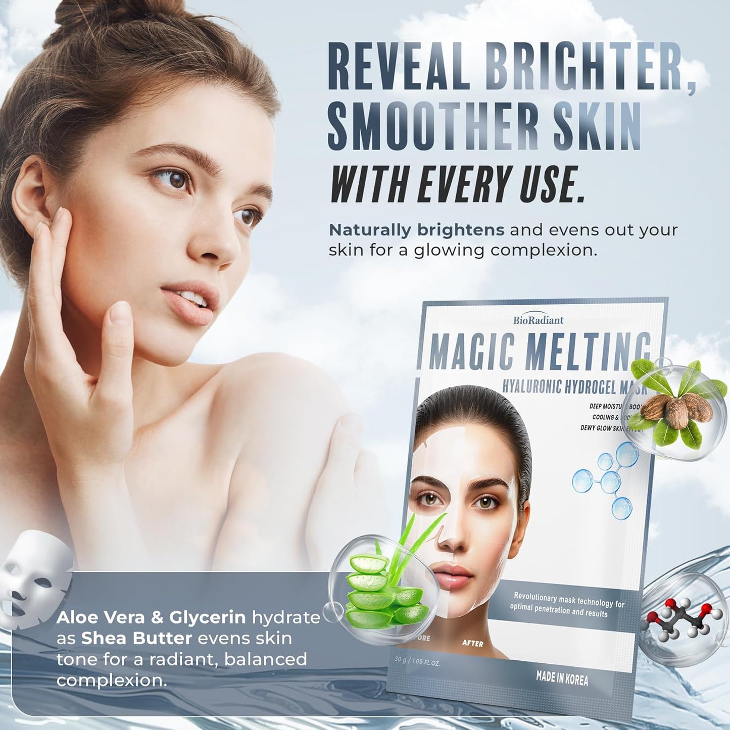 Magic Melting Overnight Face Mask - Hyaluronic Acid Ultra Hydrating Hydrogel Mask - Cooling & Soothing - Rejuvenating Facial Mask w/Dewy Skin Effect - Clean Beauty Made in Korea - 6 Pack