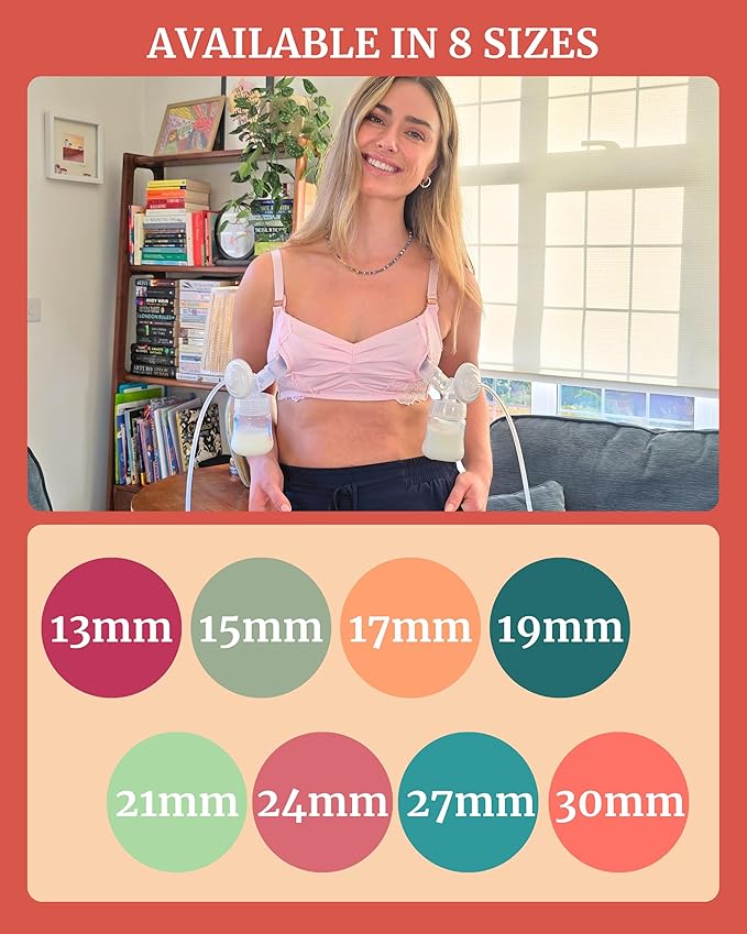 Smaller Cushy Silicone Flanges, Breast Shields - Replacement Pump Parts - for Spectra, Lansinoh, Medela Pumps - Great for Elastic Nipples - Double (2 Pack) - 13mm