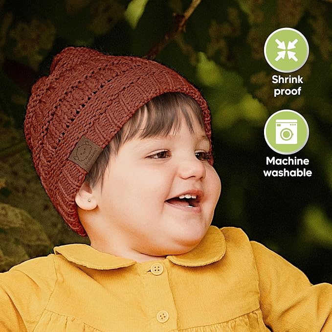 3-Pack Baby Beanies for Boys, Girls - Stretchy Knit Baby Hats, Cute Newborn & Toddler Winter Hat, Soft & Warm Infant Beanie 6-36 Months (Terracotta, M)
